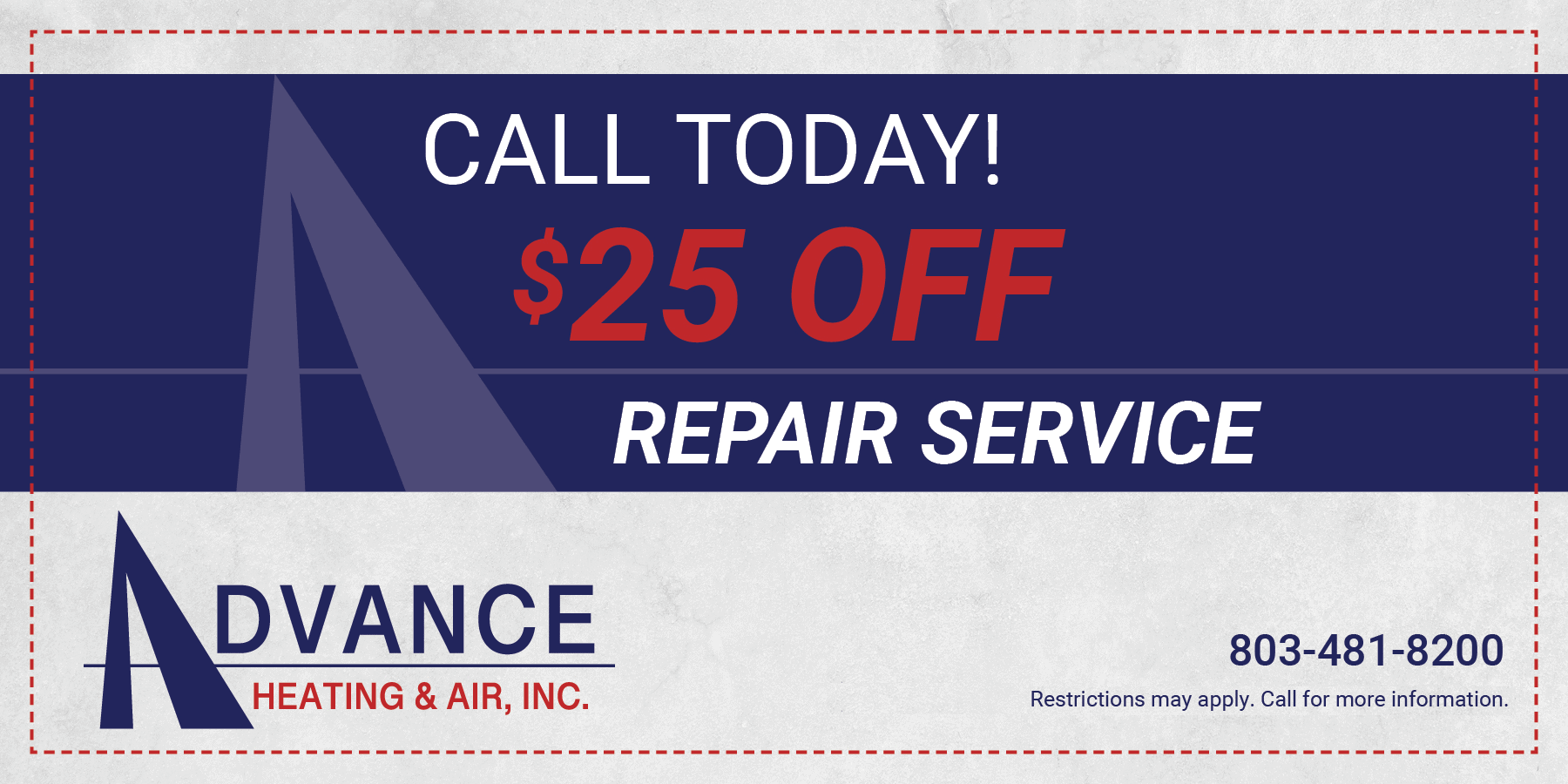 Coupon  off repair service at Advance Heating & Air.